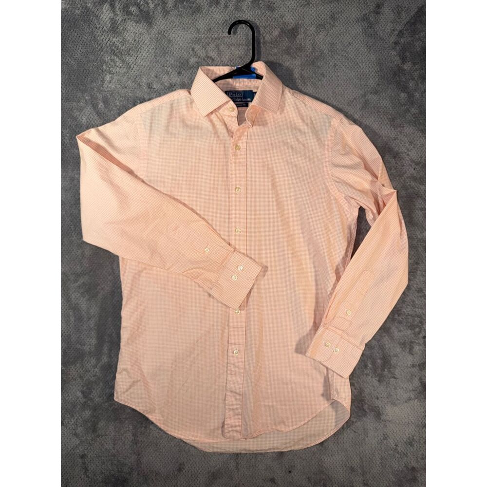 Polo Ralph Lauren Men's Classic Fit Orange Gingham Check Long Sleeve Dress Shirt